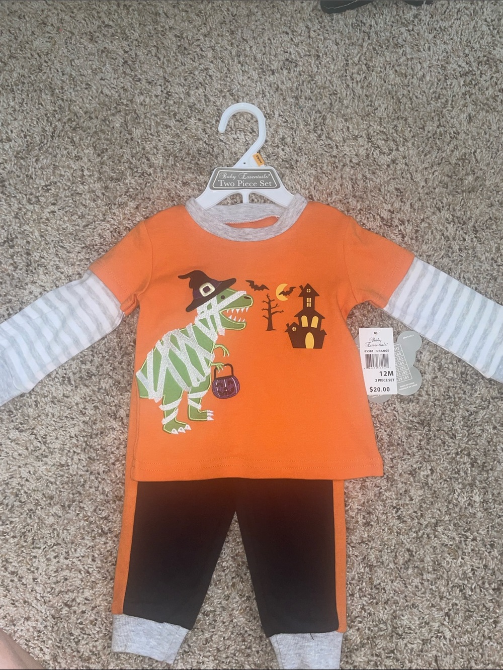 Orange & Gray Halloween Dino Two-Piece baby set